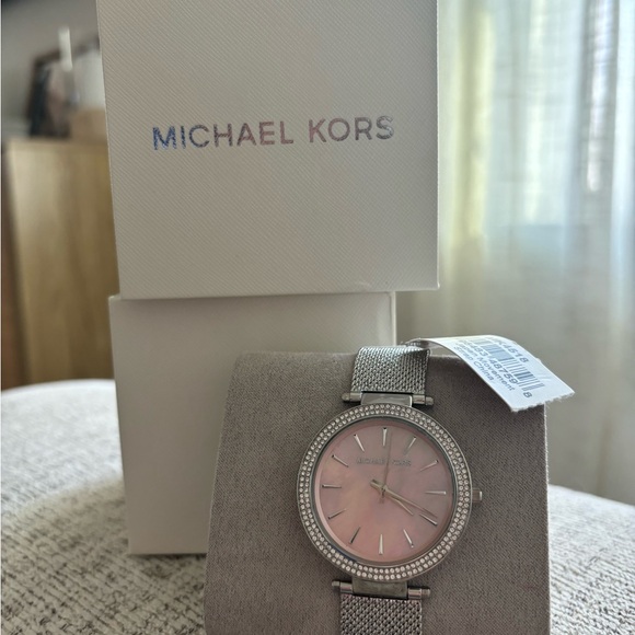 Michael Kora Darci Crystals Pink Dial Silver Band 39mm Watch MK4518 - Picture 3 of 7